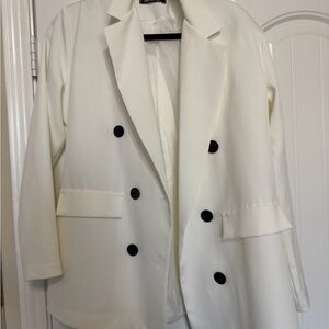 Elegant White Double-Breasted Women's Blazer(